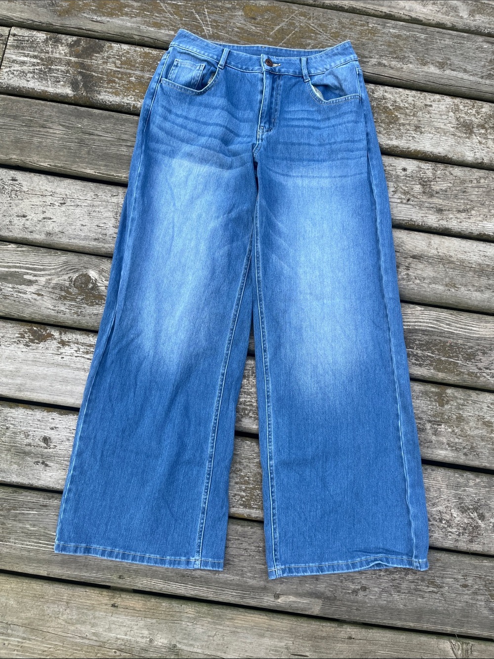 HALARA Classic Wide-Leg Denim Jeans in Blue Wash Size Small